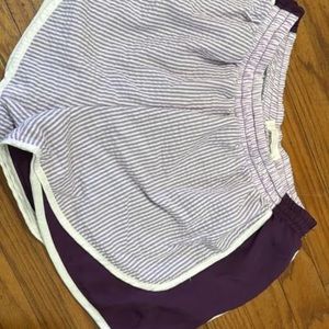 Purple and White Athletic Shorts with Elastic Waistband